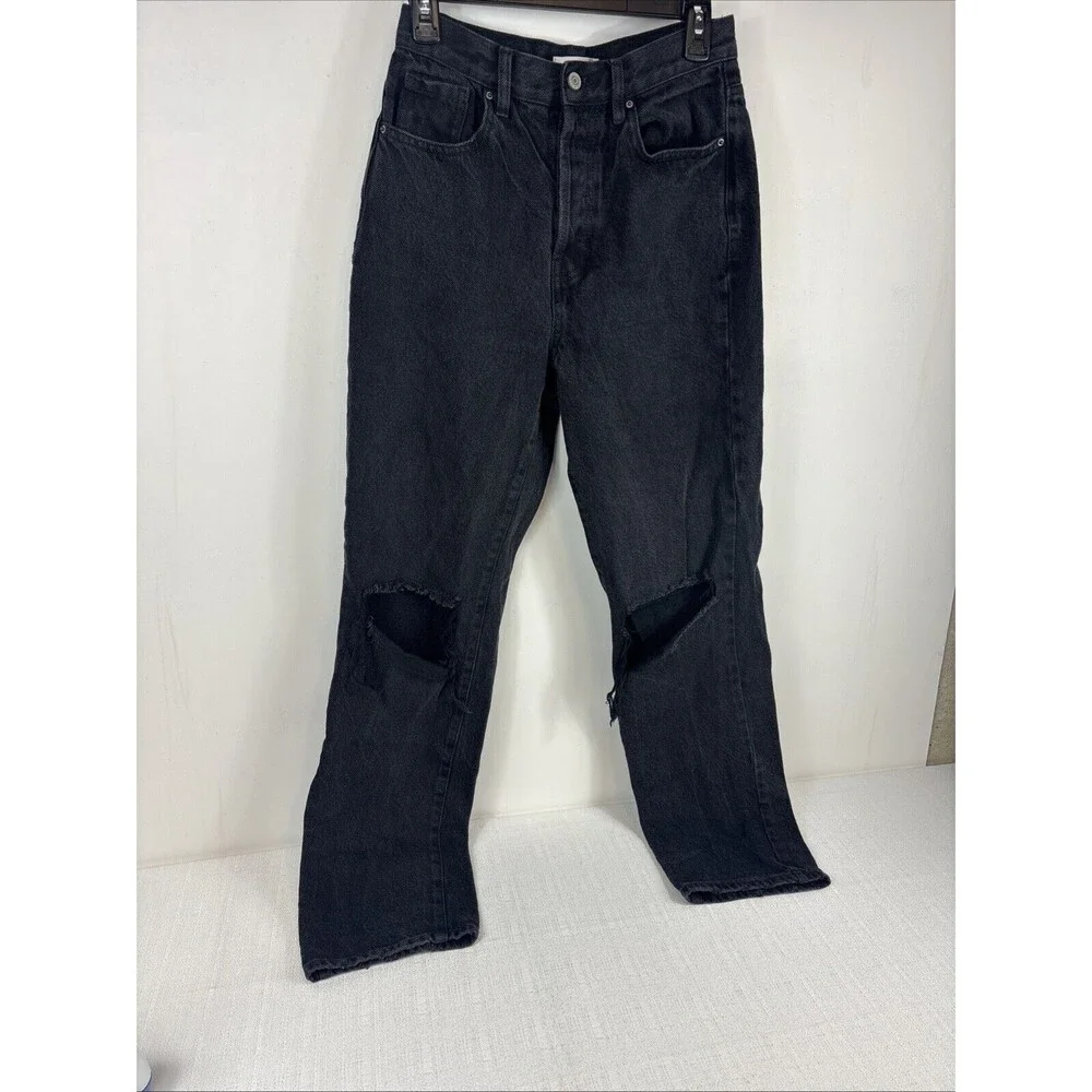 Pacsun Women's Size 26 Black Dad Jean Distressed Knee Holes‎